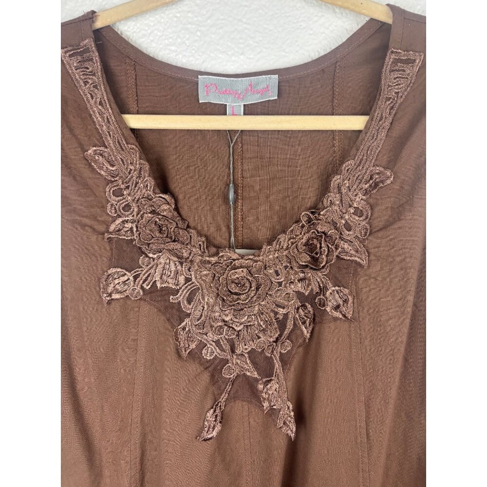 NWT Pretty Angel Brown Sleeveless Lace Embroidered Boho Romantic Dress Fairycore - Picture 2 of 7